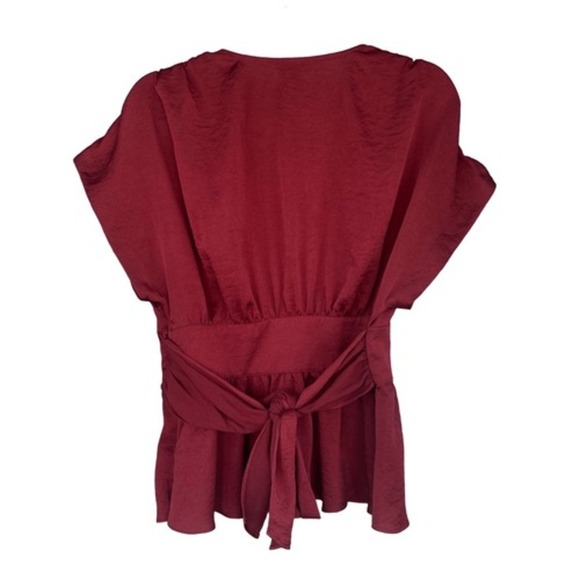 Express Burgundy Blouse V-Neck Kimono Sleeve Peplum Top Small - Picture 8 of 8